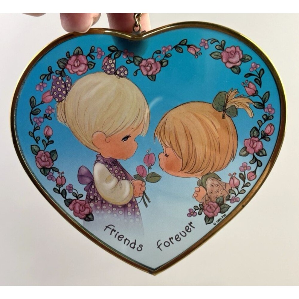 Vintage Glass Sun Catcher, Precious Moments - Friends Forever - 5”